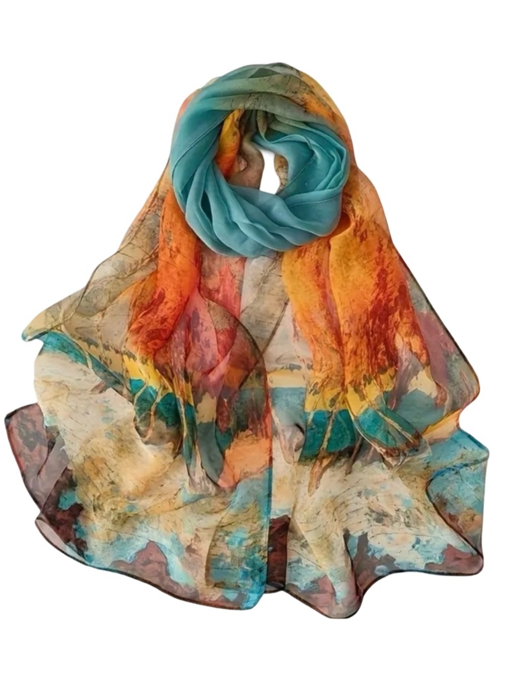 Birch Tree Print Scarf Sheer Multicolor Wrap Lightweight Artistic Nature Shawl